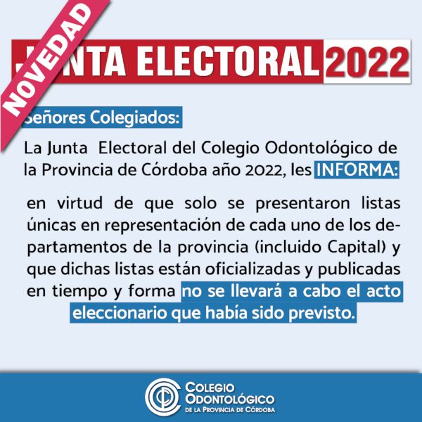 Comunicación de la Junta Electoral del Colegio Odontológico