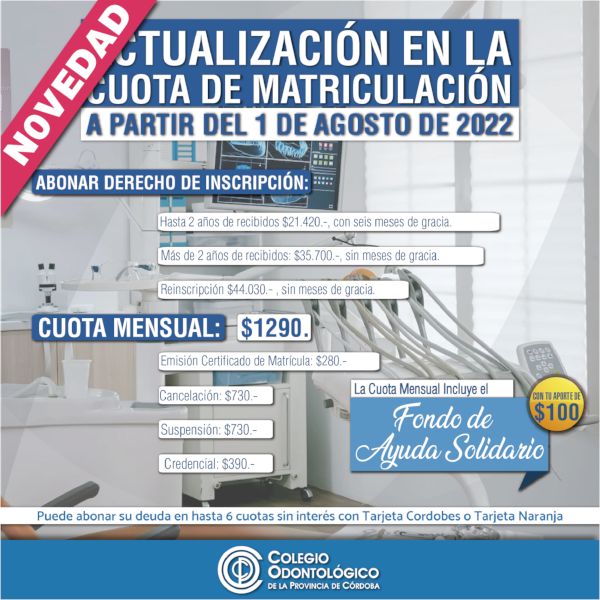 Actualización en la Cuota de Colegiación